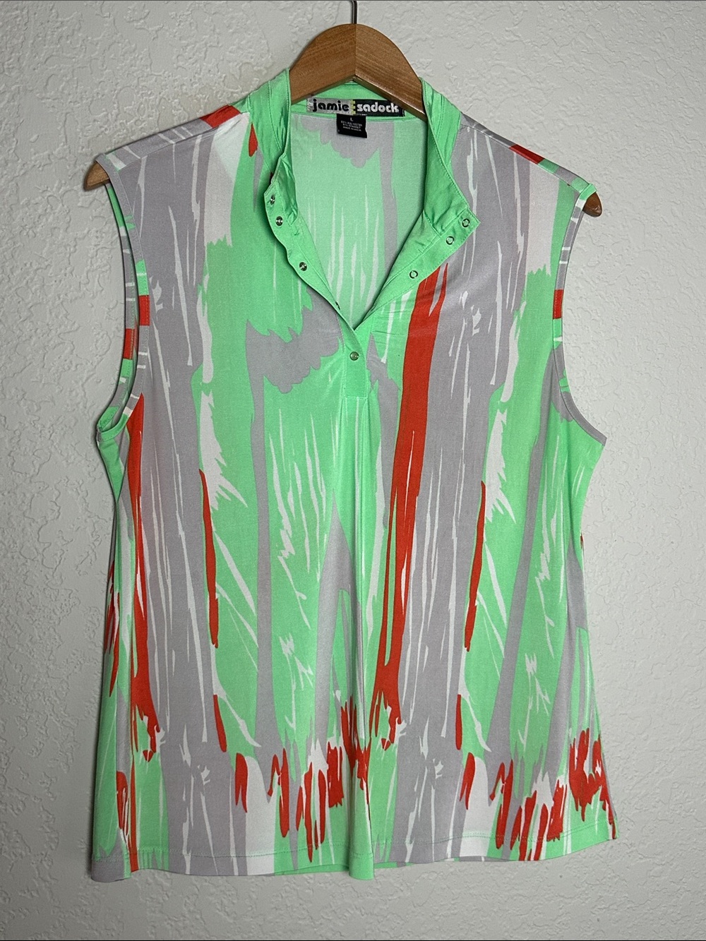 Jamie Sadock Golf Shirt Sleeveless Quarter Snap Green Orange Athletic Large
